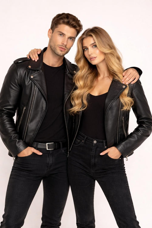 Classic black leather jacket set
