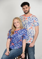 matching apparel for couples, midnight-blue and sunlit-white enchanted forest design