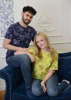 matching t-shirts, blue and yellow funny cat design, cat4ever, for couples and friends